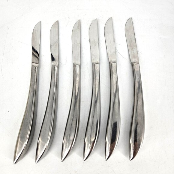 Vintage PIC Stainless Steel Steak Knives Set of 6 Japan Modern MCM 8" Cutlery - Picture 1 of 10